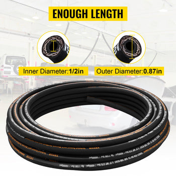 Hydraulic Hose 1/2 inch x 100 ft, Coiled Hydraulic Hose 4000 PSI, Rubber Hydraulic Hose with 2 High-Tensile Steel Wire Braid, Bulk Hydraulic Hose -20℃ to 140℃, Hydraulic Oil Flexible Hose