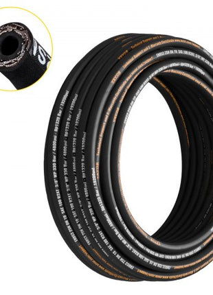 Hydraulic Hose 3/8 inch x 100 ft, Coiled Hydraulic Hose 4800 PSI, Rubber Hydraulic Hose with 2 High-Tensile Steel Wire Braid, Bulk Hydraulic Hose -20°C to 140°C, Hydraulic Oil Flexible Hose