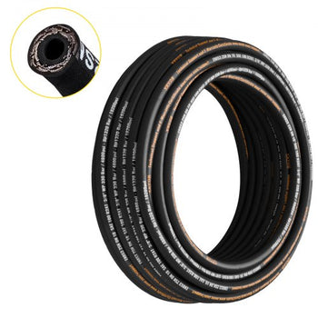Hydraulic Hose 3/8 inch x 100 ft, Coiled Hydraulic Hose 4800 PSI, Rubber Hydraulic Hose with 2 High-Tensile Steel Wire Braid, Bulk Hydraulic Hose -20°C to 140°C, Hydraulic Oil Flexible Hose