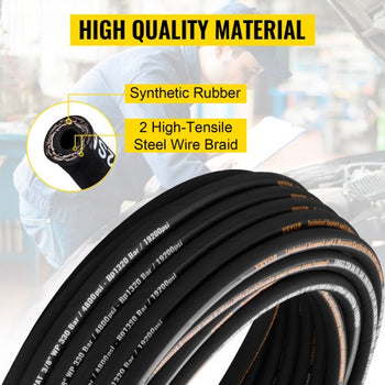 Hydraulic Hose 3/8 inch x 100 ft, Coiled Hydraulic Hose 4800 PSI, Rubber Hydraulic Hose with 2 High-Tensile Steel Wire Braid, Bulk Hydraulic Hose -20°C to 140°C, Hydraulic Oil Flexible Hose