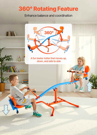 Kids Seesaw, 300 lbs Load Capacity, Sit and Spin Teeter Totter with Easy-Grip Handles, Kids Outdoor Playground Equipment, Outside Toys, Swiveling 360 Degrees Rotating for Children Aged 3+