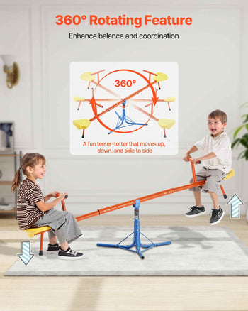 Kids Seesaw, 100 lbs Load Capacity per Seat, Sit and Spin Teeter Totter with 3-prong Support Legs, Kids Outdoor Playground Equipment, Swiveling 360 Degrees Rotating for Children Aged 3+