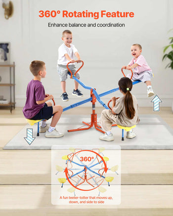 Kids Seesaw, 110 lbs Load Capacity per Seat, Sit and Spin Teeter Totter with 4-prong Support Legs, Kids Outdoor Playground Equipment, Swiveling 360 Degrees Rotating for Children Aged 3+, 4 Seats