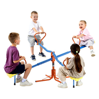Kids Seesaw, 110 lbs Load Capacity per Seat, Sit and Spin Teeter Totter with 4-prong Support Legs, Kids Outdoor Playground Equipment, Swiveling 360 Degrees Rotating for Children Aged 3+, 4 Seats