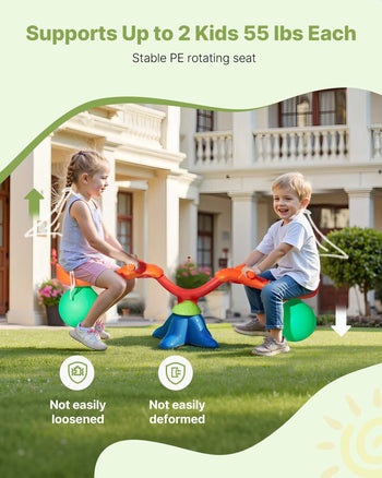 Kids Seesaw, 55 lbs Load Capacity per Seat, Sit and Spin Teeter Totter with Handles, Kids Outdoor Playground Equipment, Swiveling 360 Degrees Rotating for Children Aged 3+, Multi Colored