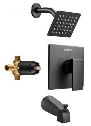 Tub and Shower Faucet Set, Complete with 4-Inch Rainfall Shower Head and Bathtub Spout, Single-Spray Single-Handle Tub Trim Kit with 304 Stainless Steel Valve Trim for Bathrooms, Matte Black