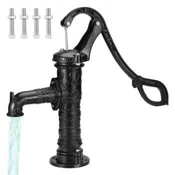 Antique Well Hand Pitcher Pump, 22ft Maximum Lift, Cast Iron Manual Hand Water Pump with Ergonomic Handle NPT1-1/4" Easy Installation, Old Fashioned for Outdoor Home Yard Garden Pond Farm, Black