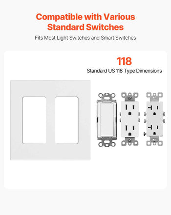 Rocker Light Switch Wall Plates, 2-Gang Decorative Outlet Covers,Standard Size 4.57in L x 4.53in H Unbreakable Polycarbonate Thermoplastic Faceplate for Receptacle Outlet&Switch(5 Pack, White)