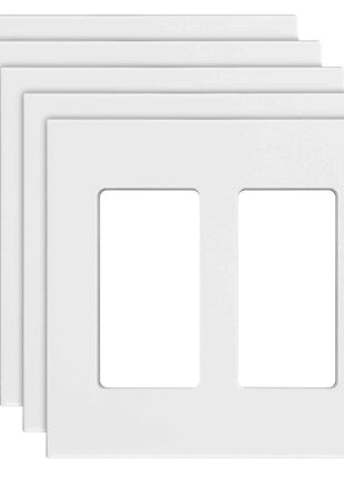 Rocker Light Switch Wall Plates, 2-Gang Decorative Outlet Covers,Standard Size 4.57in L x 4.53in H Unbreakable Polycarbonate Thermoplastic Faceplate for Receptacle Outlet&Switch(5 Pack, White)
