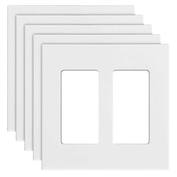 Rocker Light Switch Wall Plates, 2-Gang Decorative Outlet Covers,Standard Size 4.57in L x 4.53in H Unbreakable Polycarbonate Thermoplastic Faceplate for Receptacle Outlet&Switch(5 Pack, White)