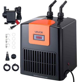 Aquarium Chiller 52 Gallon, 1/10 HP Water Chiller for Hydroponics, Fast Cooling for Fish Tank, Axolotl, Coral Reef, Quiet Refrigeration Compressor, Titanium Evaporator, Complete Fittings