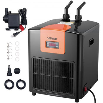 Aquarium Chiller 92 Gallon, 1/4 HP Water Chiller for Hydroponics, Fast Cooling for Fish Tank,Axolotl,Coral Reef,Quiet Refrigeration Compressor, Titanium Evaporator,Complete Fittings