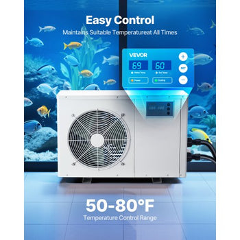 Aquarium Chiller 150 Gallon, 1/2 HP Water Chiller for Hydroponics, Fast Cooling for Fish Tank,Axolotl,Coral Reef,Quiet Refrigeration Compressor, Titanium Evaporator,Complete Fittings