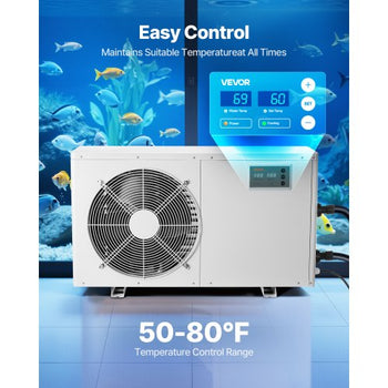 Aquarium Chiller 500 Gallon, 1-1/2 HP Water Chiller for Hydroponics, Fast Cooling for Fish Tank,Axolotl,Coral Reef,Quiet Refrigeration Compressor, Titanium Evaporator,Complete Fittings