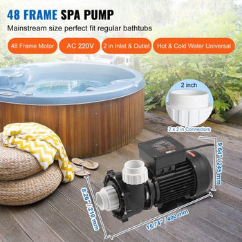 2 Speed SPA Pump, 48-Frame, AC 110-120V Hot Tub SPA Pump, 1.5HP/150GPM/42.65ft High Speed or 0.46HP/70GPM/9.18ft Low Speed, 2" Port 90° Rotational Interface for Hot Tub, Tested to UL Standards