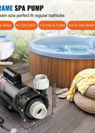 2 Speed SPA Pump, 56-Frame, AC 220-240V Hot Tub SPA Pump, 4HP/210GPM/65.61ft High Speed or 0.7HP/103GPM/16.07ft Low Speed, 2" Port 90° Rotational Interface for Hot Tub, Tested to UL Standards