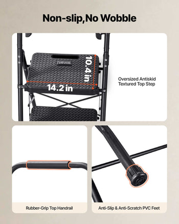 4 Step Ladder, Folding Step Stool with Wide Anti-Slip Pedal, Tool Tray, Comfort Handgrip, 600 lbs Capacity Portable Steel Ladder, Multi-Use for Kitchen, Home, Household and Office, Black