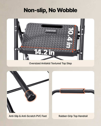 3 Step Ladder, Folding Step Stool with Wide Anti-Slip Pedal and Comfort Handgrip, Lightweight 600 lbs Capacity Portable Steel Ladder, Multi-Use for Kitchen, Home, Household and Office, Black