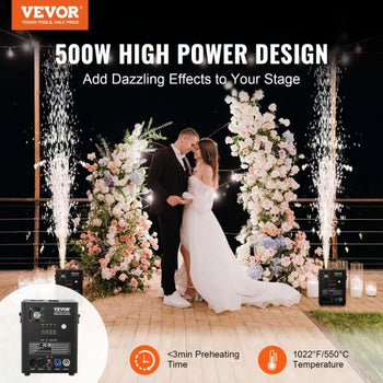 Cold Spark Machine, 500W Output Fireworks Controller, 6.6-13ft Adjustable Height, with Advanced DMX System,LED Screen,Portable Handle, HeavyDuty Aluminum Alloy for Stage DJ Wedding Event,Party