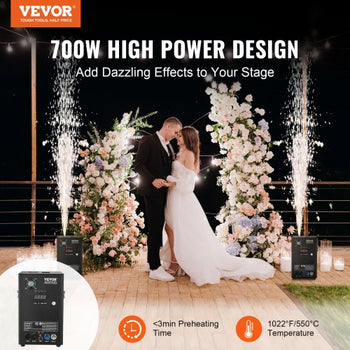 Cold Spark Machine, 700W Output Fireworks Controller, 6.6-16.4ft Adjustable Height, with Advanced DMX System,LED Screen,Portable Handle,HeavyDuty Aluminum Alloy for Stage DJ Wedding Event,Party