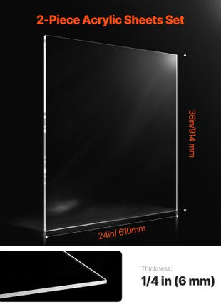 Plexiglass Acrylic Sheet, 2-Pack Plastic Sheets, 24 x 36 Inch 1/4 Inch Thick Clear Plastic Cast Transparent Glass for Crafting Projects, Replacement Picture Frame Glass, DIY Display, Easy to Cut