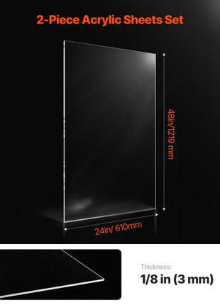 Plexiglass Acrylic Sheets, 2-Pack Plastic Sheet, 24 x 48 Inch 1/8 Inch Thick Clear Plastic Cast Transparent Glass for Crafting Projects, Replacement Picture Frame Glass, DIY Display, Easy to Cut