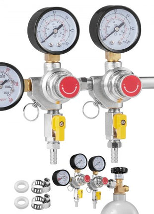 Triple Gauge Regulator, CO2 Regulator Gauge with 0-60PSI, Heavy Duty CO2 Gauge Gas System, Draft Beer Regulator with Check Valve, Adjustable Pressure Regulator for Draft Beer Homebrew, CGA320