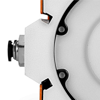 Silver aluminum disc brake rotor with black accents for high-performance vehicles.
