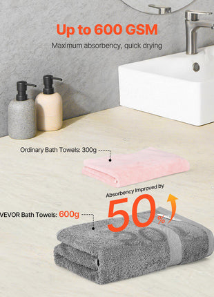 6-Piece Towel Set, 600 GSM 100% Cotton Towels for Bathroom, 2 Bath Towels, 2 Hand Towels and 2 Washcloths, Highly Absorbent & Quick Drying Bathroom Towels for Bathroom, Gym, Hotel, and Spa