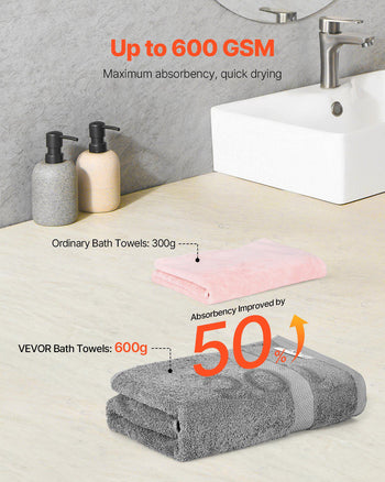 6-Piece Towel Set, 600 GSM 100% Cotton Towels for Bathroom, 2 Bath Towels, 2 Hand Towels and 2 Washcloths, Highly Absorbent & Quick Drying Bathroom Towels for Bathroom, Gym, Hotel, and Spa