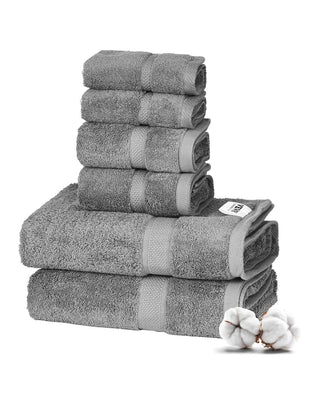 6-Piece Towel Set, 600 GSM 100% Cotton Towels for Bathroom, 2 Bath Towels, 2 Hand Towels and 2 Washcloths, Highly Absorbent & Quick Drying Bathroom Towels for Bathroom, Gym, Hotel, and Spa