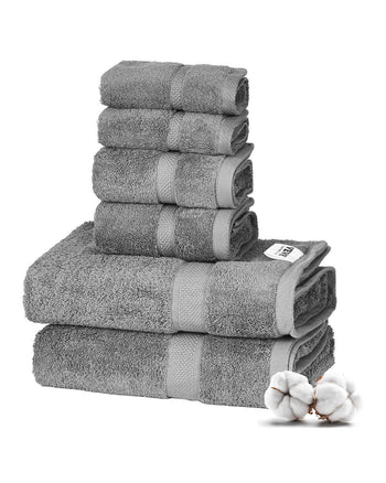6-Piece Towel Set, 600 GSM 100% Cotton Towels for Bathroom, 2 Bath Towels, 2 Hand Towels and 2 Washcloths, Highly Absorbent & Quick Drying Bathroom Towels for Bathroom, Gym, Hotel, and Spa