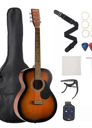 Dreadnought Acoustic Guitar, 40 in, 6-String Sunburst Solid Top Guitar, Beginner Bundle with Gig Bag, Tuner, Strap, Steel Strings, Picks, Capo, Rosewood Fingerboard, for Adults, Skilled Players