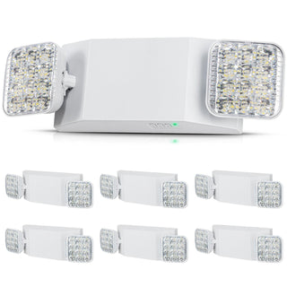 6 Pack Commercial Emergency Light, 3W, White LED Emergency Exit Lighting Fixtures with 180 Minutes Backup Battery Adjustable 2 LED Square Head, Ceiling or Wall Mount for Business Power Outages