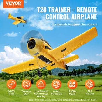 RC Plane, 2.4GHZ 4 Channel Remote Control Airplane with 6-Axis Gyro Stabilizer, Ready to Fly Trainer Aircraft Plane Toy with 2 Batteries, Easy to Fly RC Glider for Adults Kids Beginners Boys