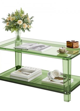 Acrylic Coffee Table, 2 Tiers Center Table with Storage Shelf, Modern Rectangle Acrylic Coffee Desk, Ideal for Dining Room, Kitchen Island, Restaurant, Office, 19.7 x 31.5 x 15.7 in (Green)
