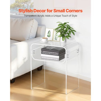 Acrylic Side Table, 2 Tiers Clear Bedside Table with Storage Shelf, Modern Rectangle Acrylic End Desk, Transparent Thick Nightstand for Bedroom, Living Room, Study, 11.8 x 15.7 x 19.7 in (Clear)
