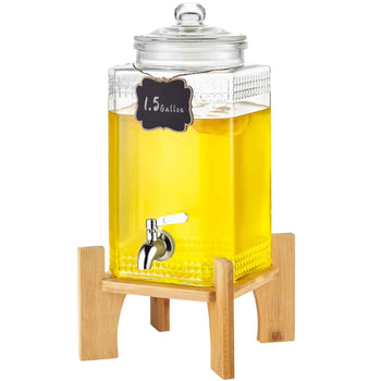 Beverage Dispenser, 1.5 Gallon Drink Dispensers for Parties, 2PC,Glass Juice Dispenser with Stand, Stainless Steel Spigot, Iced Tea Lemonade Juice Water Dispenser, for Restaurants, Hotels, Parti