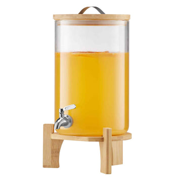 Beverage Dispenser, 2.2 Gallon Drink Dispensers for Parties, Glass Juice Dispenser with Wood Stand, Stainless Steel Spigot, Iced Tea Lemonade Juice Water Dispensers for Parties
