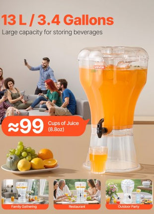 Beverage Dispenser, 3.4 Gallon Drink Dispenser for Parties, Plastic Juice Dispensers with No-Drip Spigot, Iced Tea Lemonade Juice Water Dispensers, for Restaurants, Hotels, Parties