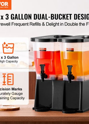 Beverage Dispenser, 3 Gallon x 2 Drink Dispensers for Parties, Plastic Juice Dispenser with Stand Spigot Lid, Iced Tea Lemonade Juice Water Dispenser, for Restaurants, Hotels, Parties