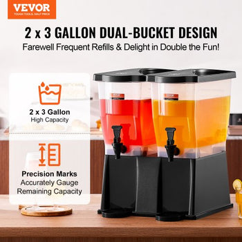 Beverage Dispenser, 3 Gallon x 2 Drink Dispensers for Parties, Plastic Juice Dispenser with Stand Spigot Lid, Iced Tea Lemonade Juice Water Dispenser, for Restaurants, Hotels, Parties
