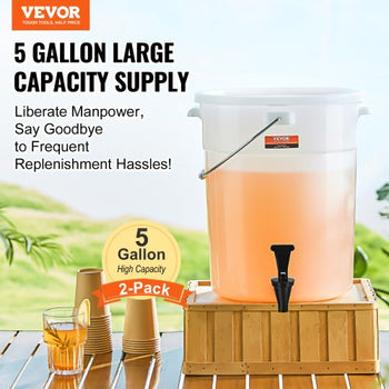 Beverage Dispenser, 5 Gallon Drink Dispensers for Parties, Plastic Juice Dispenser with Spigot and Lid, Iced Tea Lemonade Juice Water Dispenser, for Restaurants, Hotels, Parties, 2 Pack