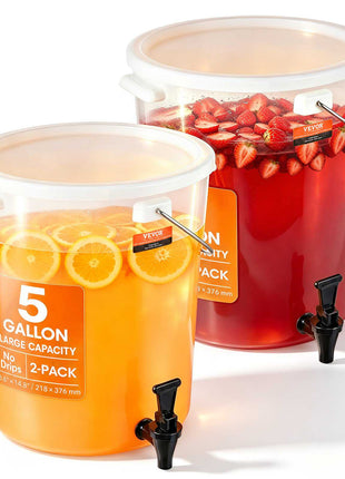Beverage Dispenser, 5 Gallon Drink Dispensers for Parties, Plastic Juice Dispenser with Spigot and Lid, Iced Tea Lemonade Juice Water Dispenser, for Restaurants, Hotels, Parties, 2 Pack