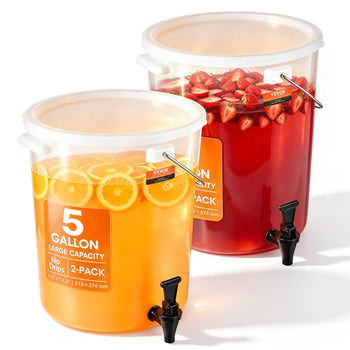 Beverage Dispenser, 5 Gallon Drink Dispensers for Parties, Plastic Juice Dispenser with Spigot and Lid, Iced Tea Lemonade Juice Water Dispenser, for Restaurants, Hotels, Parties, 2 Pack