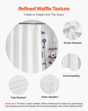 White Fabric Shower Curtain, 240 GSM Weighted Waffle Shower Curtains, Polyester Curtain with Rust-Resistant Hooks, Machine Washable & Water Repellent, for Bathroom Showers, Bath Tubs, 72x72 in