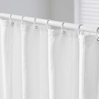 White Fabric Shower Curtain, 240 GSM Weighted Waffle Shower Curtains, Polyester Curtain with Rust-Resistant Hooks, Machine Washable & Water Repellent, for Bathroom Showers, Bath Tubs, 72x72 in