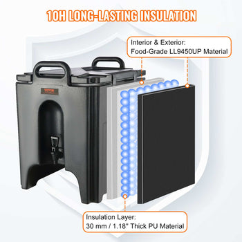 Black food-grade insulated container with 30mm thick PU insulation for durable long-lasting performance.