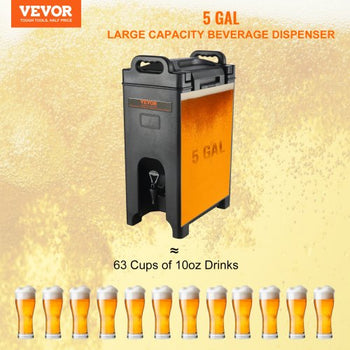 Insulated Beverage Dispenser, 5 Gallon, Food-grade LDPE Hot and Cold Beverage Server, Thermal Drink Dispenser Cooler with 0.9 in PU Layer Two-Stage Faucet Handle, for Restaurant Drink Shop
