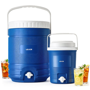 Insulated Beverage Dispenser 2 Gallon + 4.8 Gallon Beverage Server, for Camping Outdoor Event Parties, Leakproof Ice Water Drink Cooler, with Easy Pour Spigot, Insulation Layer, Portable Handle